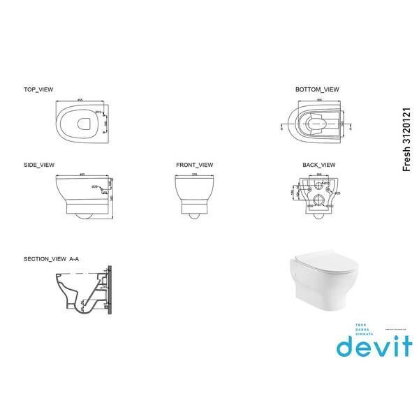 Унітаз підвісний Devit Fresh 3120121 безобідковий з сидінням slim, soft-close, quickfix 362499 фото